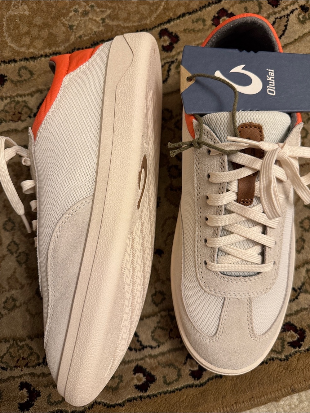OluKai Men's White and Orange Low-Profile Sneakers
